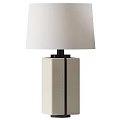 Modern Table Lamp With White Fabric Shade And Beige Textured Double Column Base