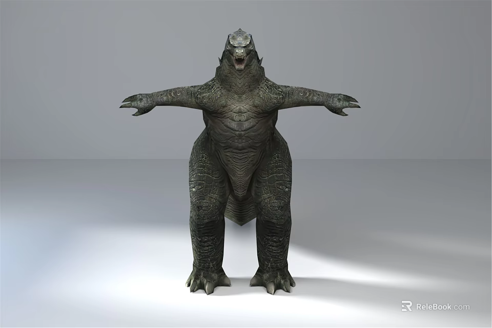 Reptile Standing In Posture With Outstretched Arms Muscular Body And Textured Skin 3d model 