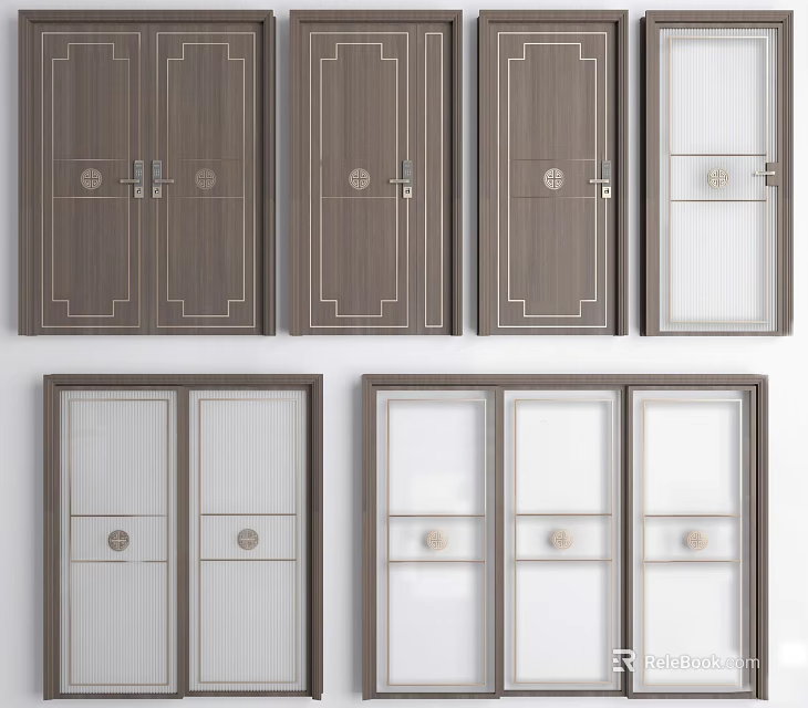 Modern Casement Doors With Wooden Frames And Glass Panel Designs 3d model