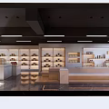 Modern Store Interior With Shelves Counter Marble Floor And Open Space