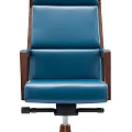 Teal Leather Office Chair With Wooden Armrests And Swivel Base Design
