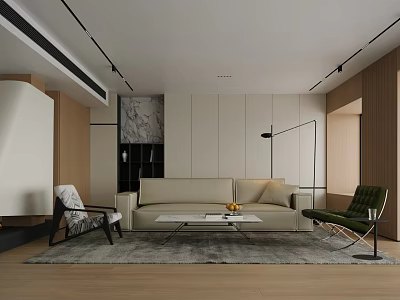 Modern Living Room Interior Design With Beige Sofa Coffee Table Grey Rug And Floor Lamp 3d model