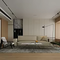 Modern Living Room Interior Design With Beige Sofa Coffee Table Grey Rug And Floor Lamp