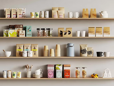 Organized Shelf Display With Various Packaged Products Containers And Items 3d model