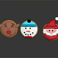 Festive Christmas Themed Cookies With Reindeer Snowman Santa Claus Designs On Reflective Surface