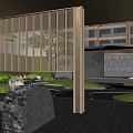 Modern Entrance Gate of High Rise Building with Landscaping and Glass Facade Design