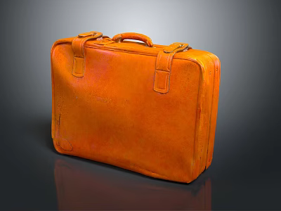 Vintage Orange Leather Suitcase with Top Handle and Buckle Accent Details 3d model