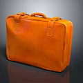 Vintage Orange Leather Suitcase with Top Handle and Buckle Accent Details