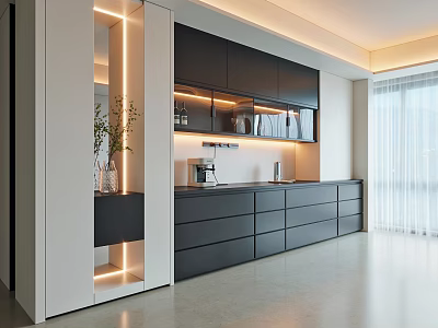 Modern Sleek Sideboard Cabinet With Drawers Open Shelves And Bright Interior Design 3d model