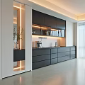 Modern Sleek Sideboard Cabinet With Drawers Open Shelves And Bright Interior Design