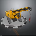 Yellow Tracked Construction Crane Equipment With Extended Arm And Hook On Circular Platform