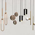 Modern Pendant Lights With Circular Rectangular Cylindrical Shapes Gold Black Metal Illuminated Design 3d model