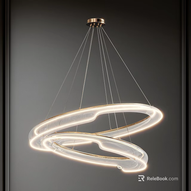 Elegant Modern Double Ring Glass Chandelier With Illuminated Circular Design 3d model 