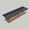 Modern Outdoor Pergola Structure With Metal Columns Wooden Roof And Seating Area