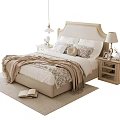 Elegant Double Bed with Soft Pillows Warm Blanket and Bedside Tables on Beige Rug