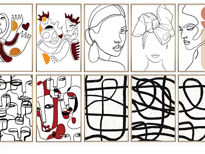 Abstract Art Collection Featuring Line Drawings Portrait Illustrations And Geometric Patterns 3d model