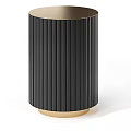 Black Cylindrical Coffee Table With Vertical Striped Design And Golden Top Bottom Borders