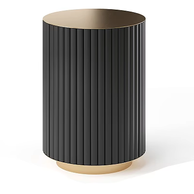 Black Cylindrical Coffee Table With Vertical Striped Design And Golden Top Bottom Borders 3d model
