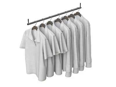 White Short Sleeve Polo Shirts Neatly Hanging in a Row on Hangers 3d model