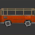 Red Toy Bus With Transparent Windows Wooden Roof And Black Wheels