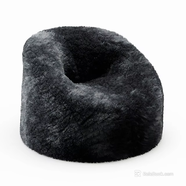 Black Plush Ottoman With Round Design And Cozy Comfort For Living Room Decor 3d model 