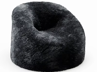 Black Plush Ottoman With Round Design And Cozy Comfort For Living Room Decor 3d model