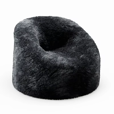 Black Plush Ottoman With Round Design And Cozy Comfort For Living Room Decor 3d model