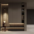 Modern Elegant Entryway Interior With Bench Decorative Lamp And Storage Cabinets 3d model