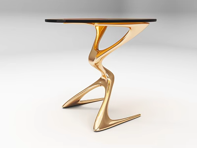 Modern Side Table With Golden Curved Legs And Black Glossy Smooth Tabletop 3d model