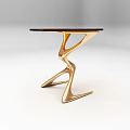 Modern Side Table With Golden Curved Legs And Black Glossy Smooth Tabletop