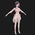 Elegant Woman In Pink Lace Dress With Floral Headpiece And Standing Pose