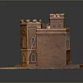 Cartoon Castle Model Featuring Brown Exterior Central Tower Arched Windows And Symmetrical Structure