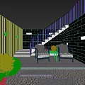 Modern Garden Outdoor Seating Area With Two Chairs Small Table Staircase And Green Plants