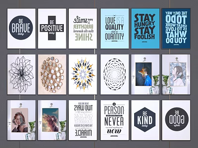 Variety of Decorative Wall Art Posters with Inspirational Quotes and Abstract Designs 3d model