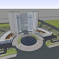 Modern Office Building Exterior Design With Circular Plaza And Landscaped Surroundings