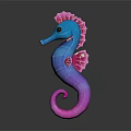 Plush Seahorse Stuffed Toy With Blue Pink Gradient Mane And Curled Tail