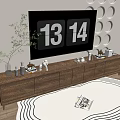 Wooden Console Cabinet And Sideboard With Storage Drawers TV Decorations Plant And Rug