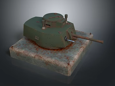 Green Military Tank Model With Turret And Cannon On Rustic Stone Base 3d model