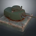 Green Military Tank Model With Turret And Cannon On Rustic Stone Base