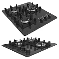 Black Gas Cooktop Stove With Four Burners Control Knobs And Panel Options 3d model