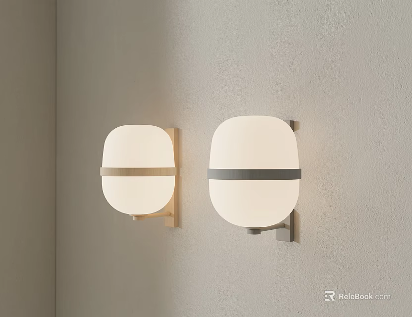 Modern Wall Lamps With White Shades And Metal Frames On Beige Wall 3d model 