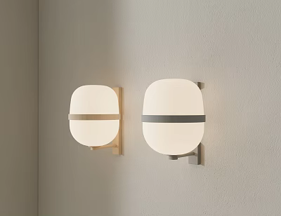 Modern Wall Lamps With White Shades And Metal Frames On Beige Wall 3d model