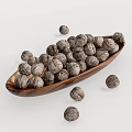 Fresh Walnuts in Wooden Bowl with Scattered Nuts on White Background