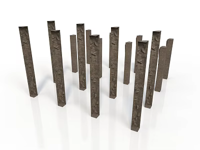 Abstract Textured Vertical Elongated Art Installation In Irregular Arrangement On White Background 3d model