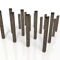 Abstract Textured Vertical Elongated Art Installation In Irregular Arrangement On White Background