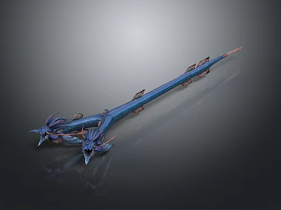 Fantasy Character Weapon With Blue Dragon Head And Intricate Ornate Details 3d model