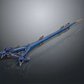 Fantasy Character Weapon With Blue Dragon Head And Intricate Ornate Details