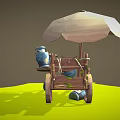 Rustic Wooden Cart Featuring Umbrella Milk Can Shovel And Wooden Wheel