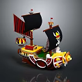 Colorful Lego Pirate Ship Model With Black Sails Skull Flags And Yellow Figurehead