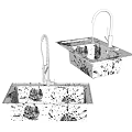 Two Black Speckled Sinks With Modern Faucets And Smooth Surface Design 3d model